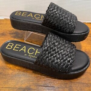 BEACH by Matisse Black Woven Platform Slide Sandals Women's Size 10 Y2K Vibes